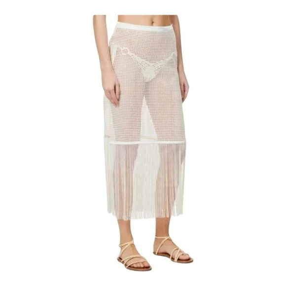 My Beachy Side Camelia Maxi Skirt Small White Cotton Lace Fringe Swim Cover Up - Picture 1 of 10